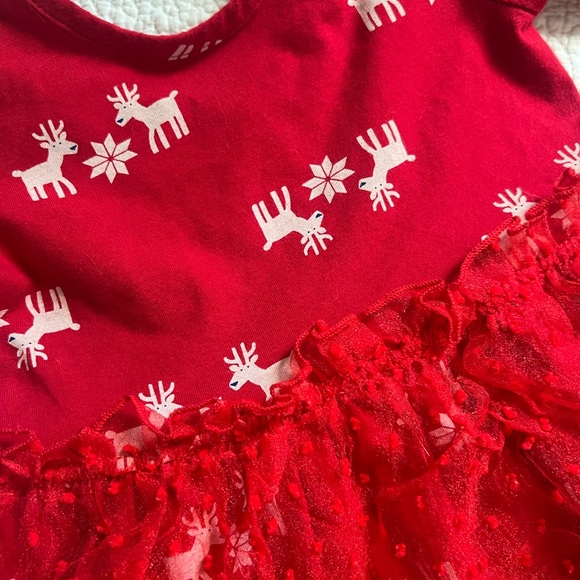Hanna Andersson Dress Girls 3T 90 cm Reindeer Tulle Skirt Christmas Red White - Picture 5 of 7